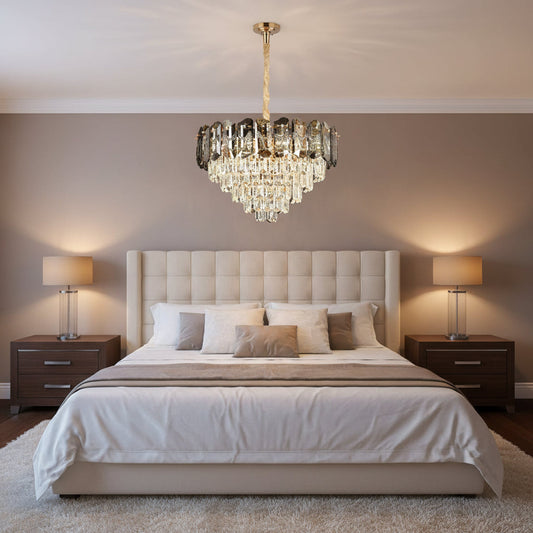 Candelabru Cristal AURUM Nobile 9xE14, Diametru 40cm, Inaltime 30cm, Auriu Lucios, Inaltime Reglabila, Design Elegant