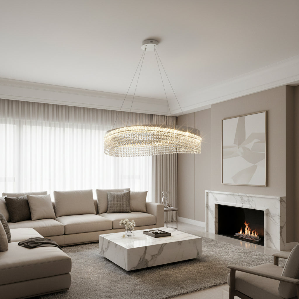 Candelabru Cristal VOLNA Regalis, 170W, D80cm, Lumina Calda/Neutra/Rece, Alb, Metal si Cristal