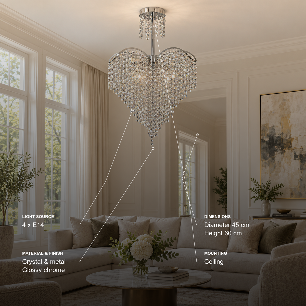 Candelabru Cristal Ander CC730-4CH, specificații