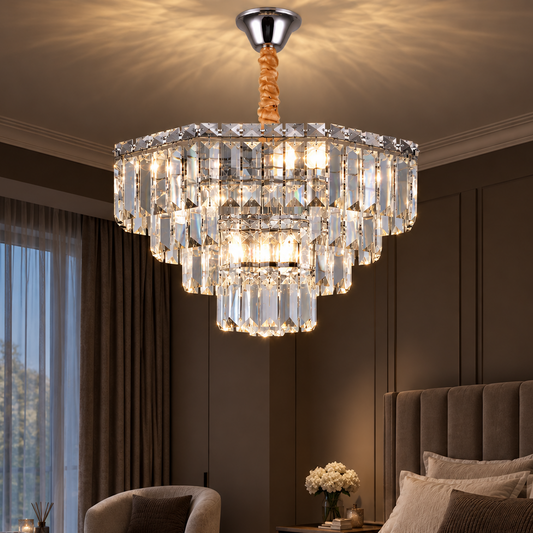 Candelabru Cristal ADAMA Eleganza, 7x E14, Diametru 50cm, Crom Lucios, Inaltime Reglabila