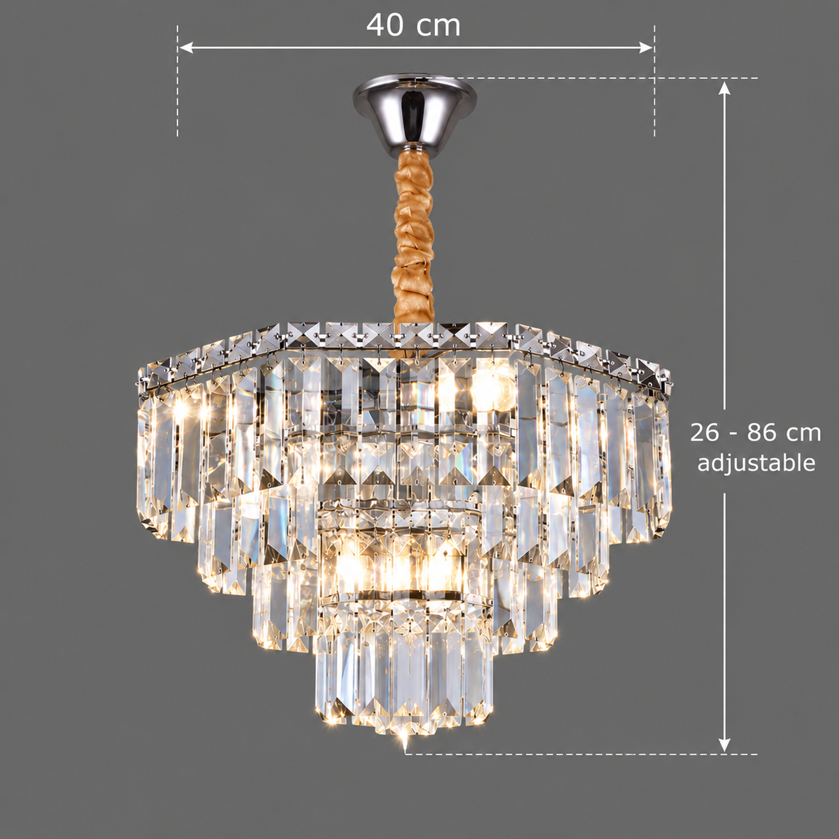 Candelabru Cristal ADAMA Nobile, 5x E14, Diametru 40cm, Crom Lucios, Inaltime Reglabila