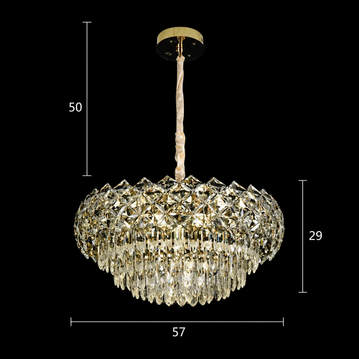 Candelabru Cristal BANO Eleganza, 60W, 7xE14,  Inaltime Reglabila, Metal si Cristal, Auriu