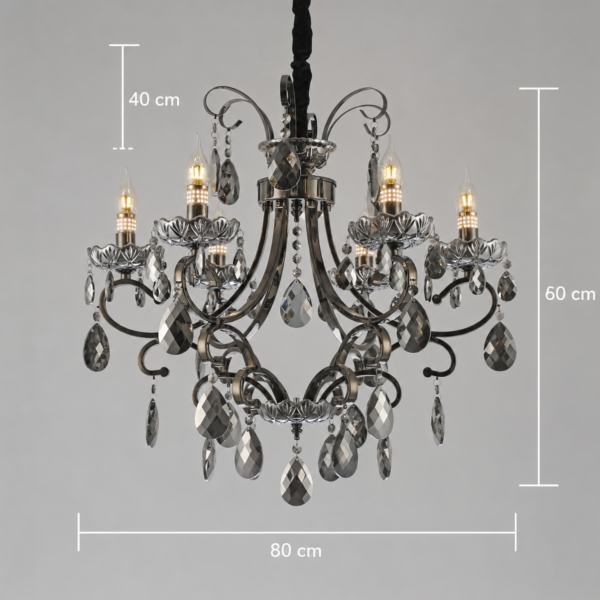 Candelabru Cristal BARO Regalis, Φ80cm, 8xE14, Inaltime Reglabila, Metal si Cristal, Negru