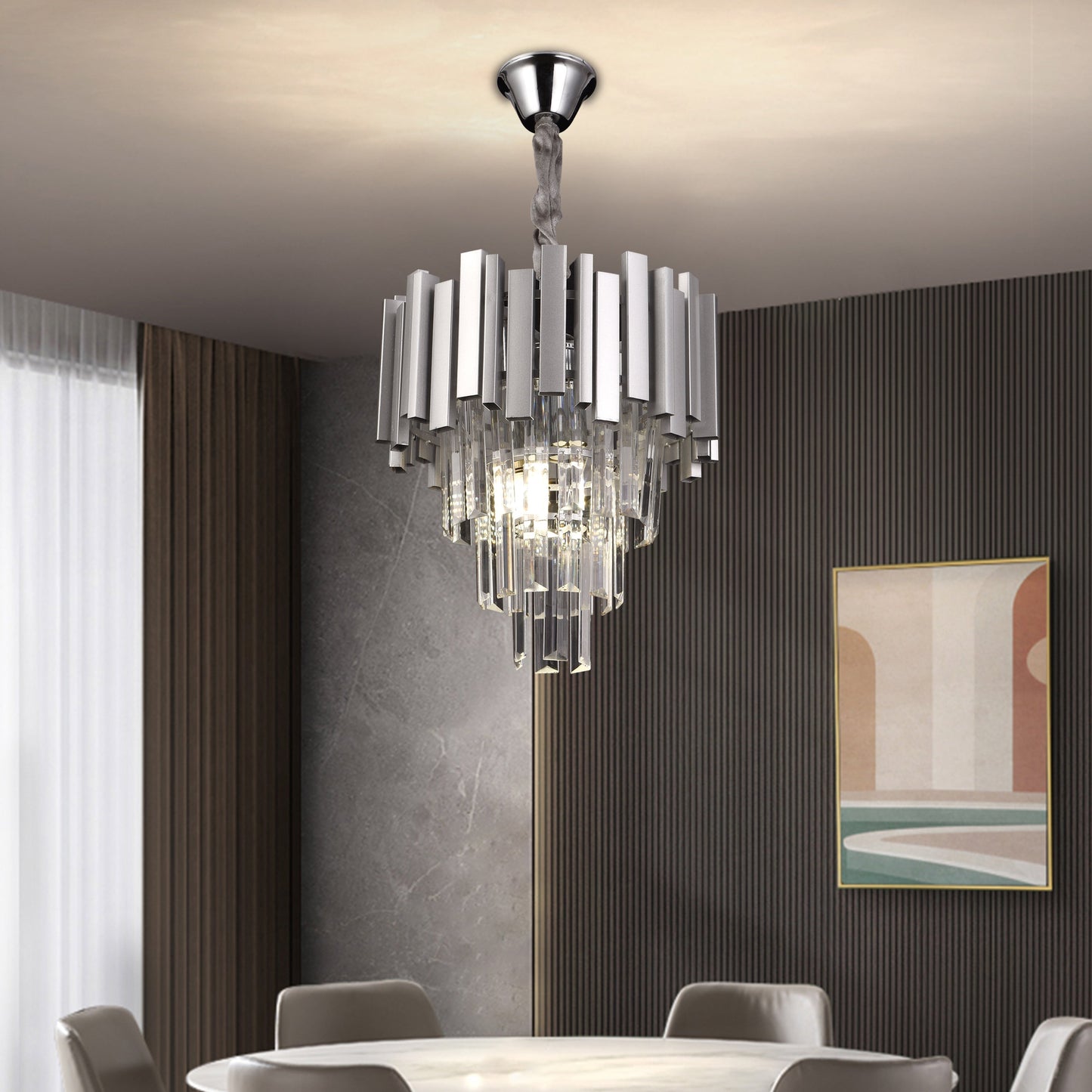 Candelabru Cristal BLOIS Petito 3xE14, Diametru 30cm, Argintiu, Inaltime Reglabila