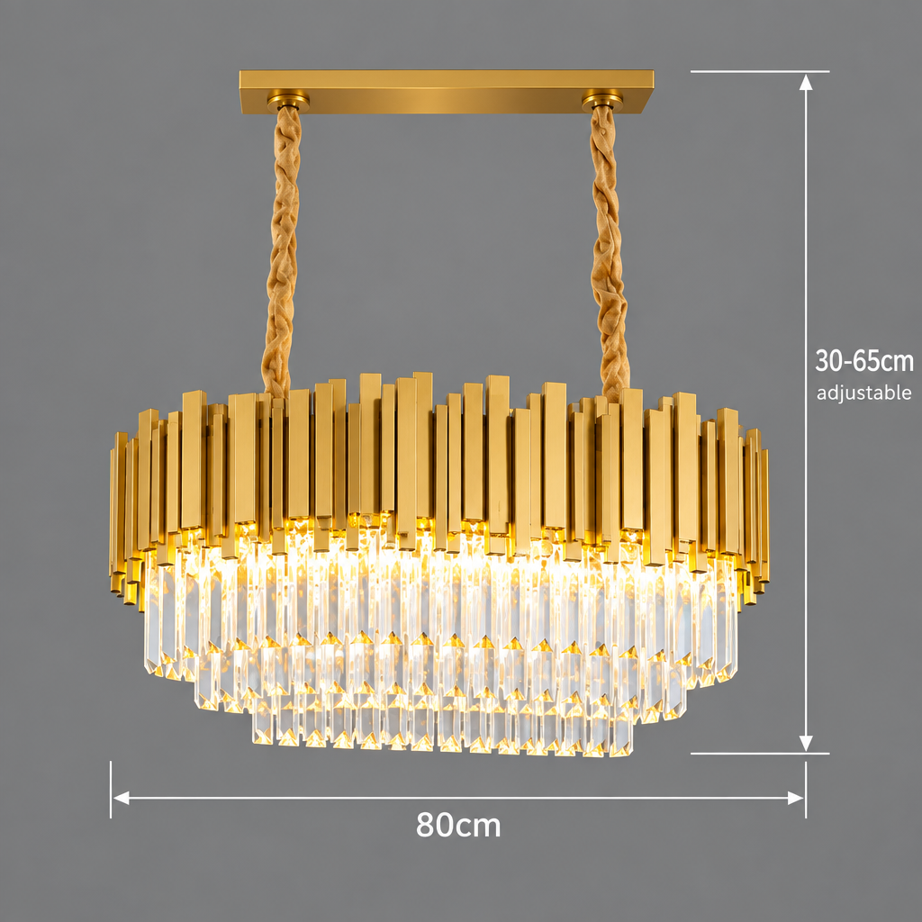 Candelabru Cristal BLOIS Regalis 10xE14, Diametru 80cm, Auriu, Inaltime Reglabila