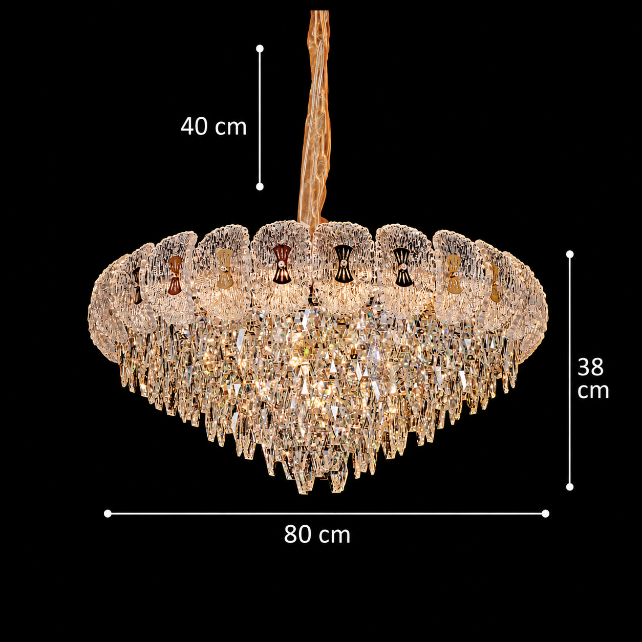 Candelabru Cristal DONNO Regalis, 21xE14, Inaltime Reglabila, Metal si Cristal, Auriu