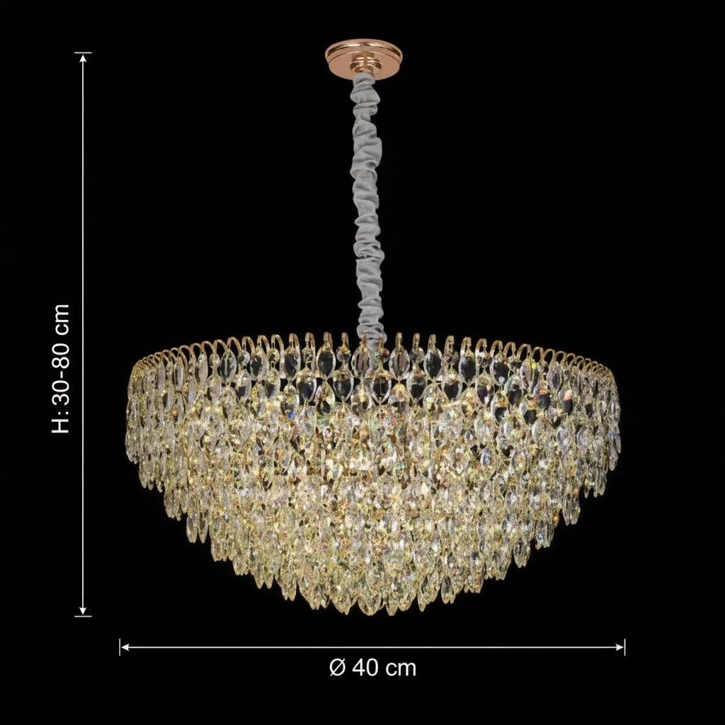 Candelabru Cristal ERDENET Nobile, 5xE14, Diametru 40 cm, Metal si Cristal, Auriu Lucios, Inaltime Reglabila