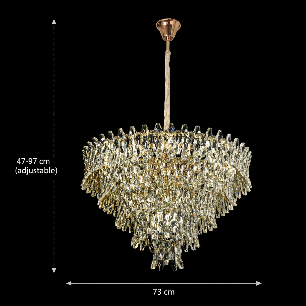Candelabru Cristal KRAN Magno, 12xE14, Inaltime Reglabila, Metal si Cristal, Auriu