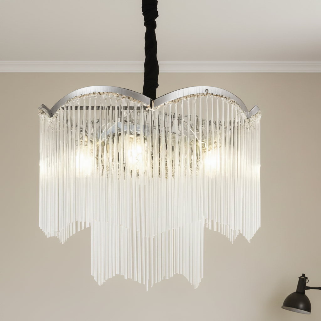 Candelabru Cristal MEKELLE Regalis, 18x E14, Diametru 80cm, Metal si Cristal, Crom Lucios, Inaltime Reglabila