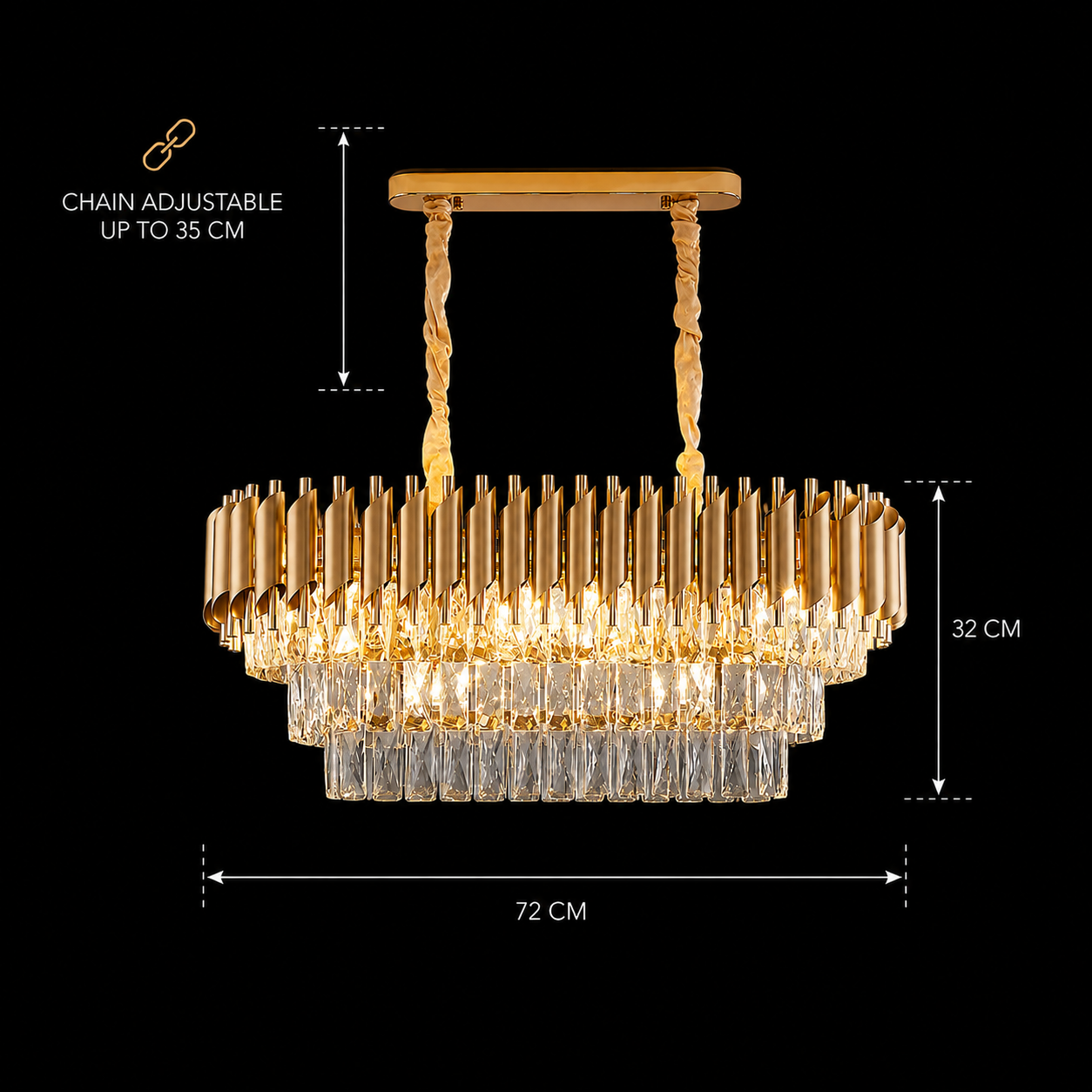 Candelabru Cristal VERSAILLES Regalis 10xE14, Lungime 78 cm, Auriu, Inaltime Reglabila