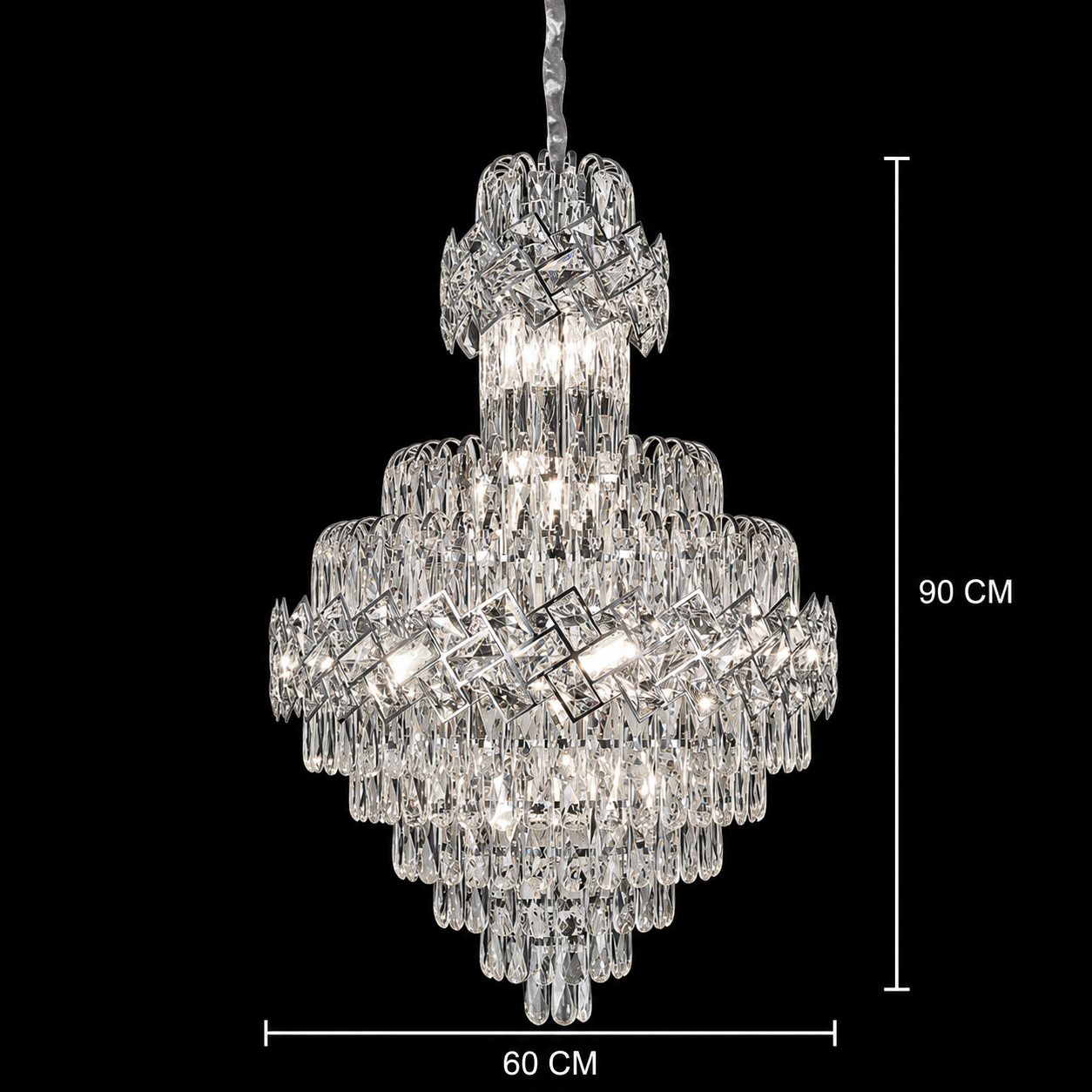 Candelabru Cristal WINDSOR Grande Supremo 14xE14, Diametru 60X90cm, Crom Lucios, Inaltime Reglabila