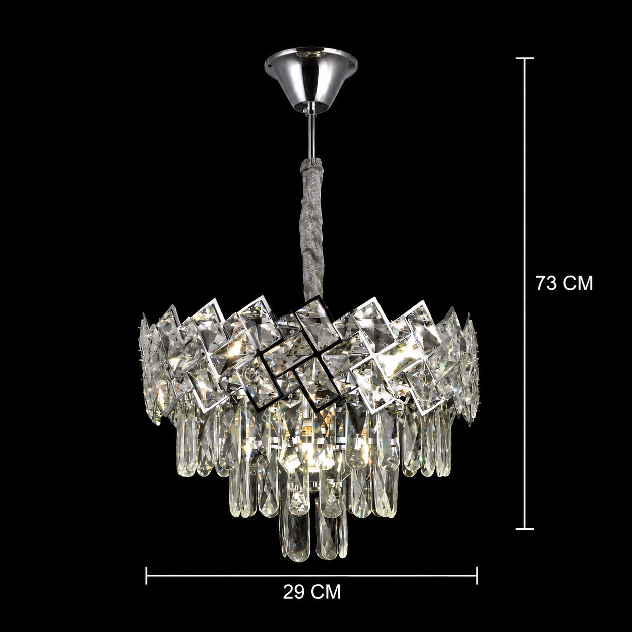 Candelabru Cristal WINDSOR Petito 3xE14, Diametru 29cm, Crom Lucios, Inaltime Reglabila