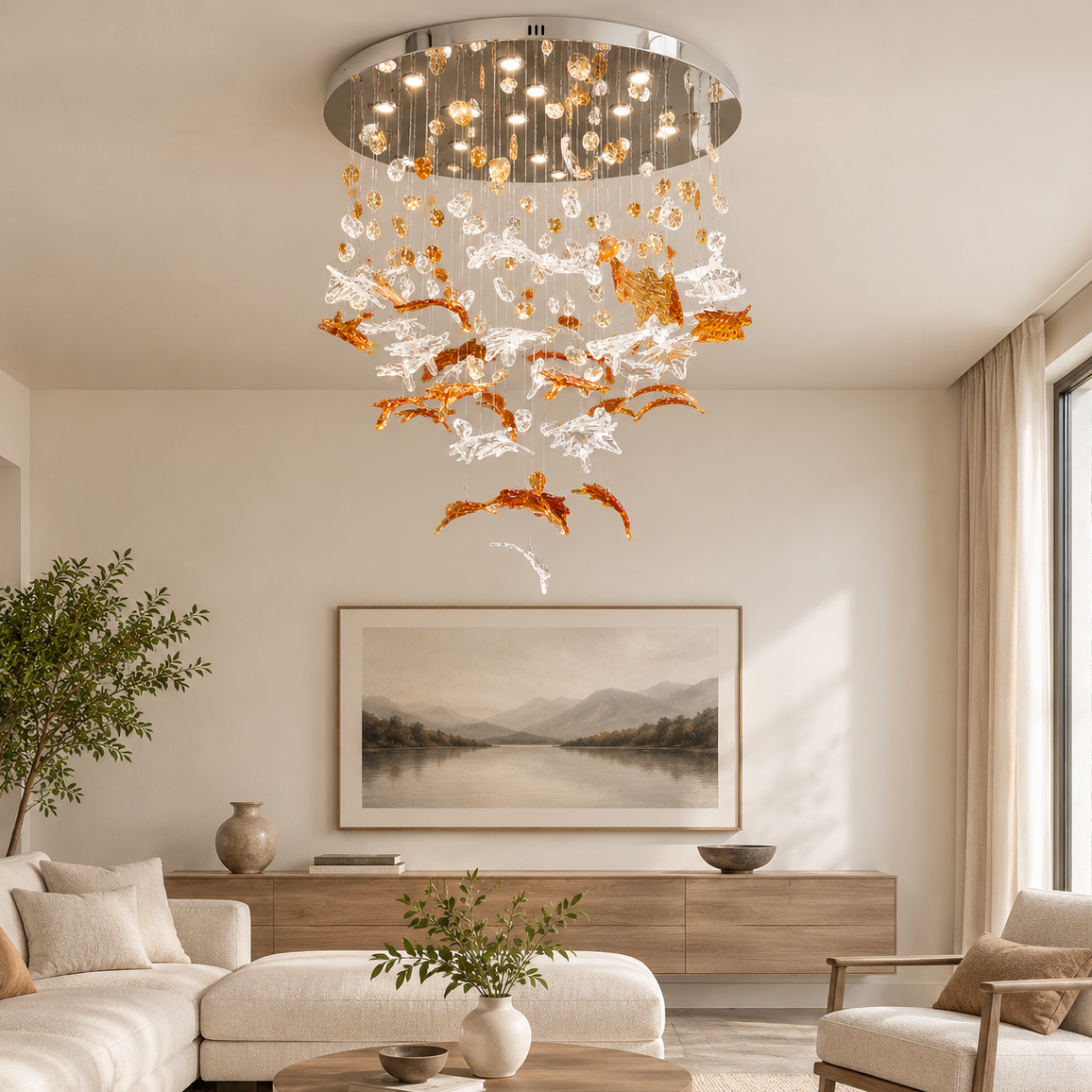 Candelabru LED Cristal ESIK Supremo, 112W, Lumina Rece/Calda/Neutra, Metal si Sticla, Auriu