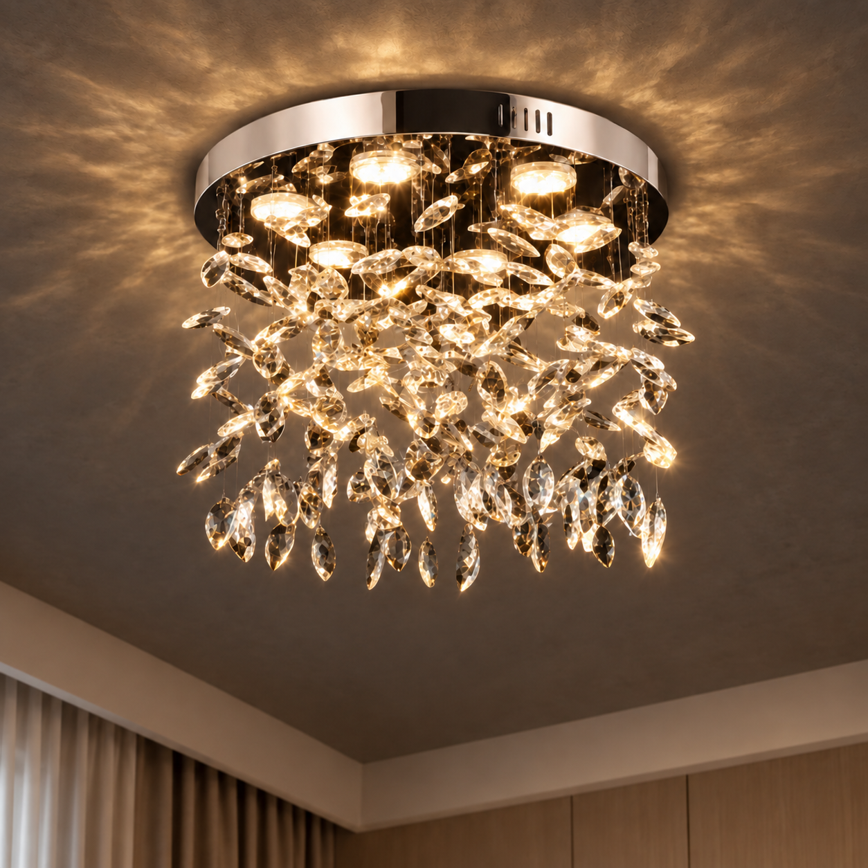 Candelabru LED Cristal LLC210/400CH Rotund, 22W, Lumina Rece/Calda/Neutra, Cristal, Crom Lucios
