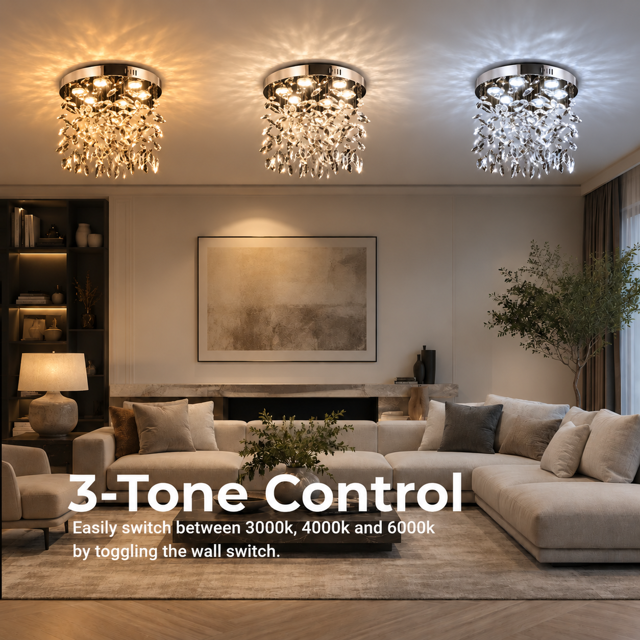 Candelabru LED Cristal LLC210/400CH Rotund, 22W, Lumina Rece/Calda/Neutra, Cristal, Crom Lucios