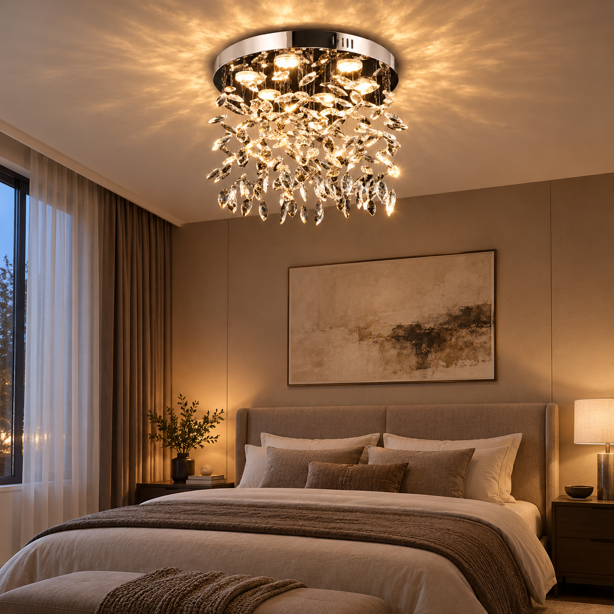 Candelabru LED Cristal LLC210/400CH Rotund, 22W, Lumina Rece/Calda/Neutra, Cristal, Crom Lucios