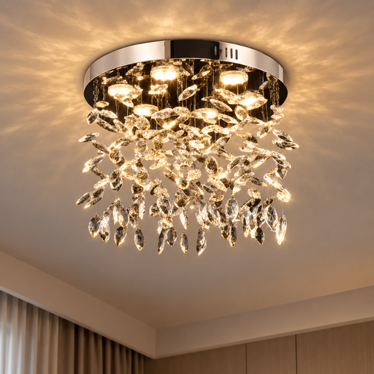 Candelabru LED Cristal LLC210/550CH Rotund, 30W, Lumina Rece/Calda/Neutra, Cristal, Crom Lucios