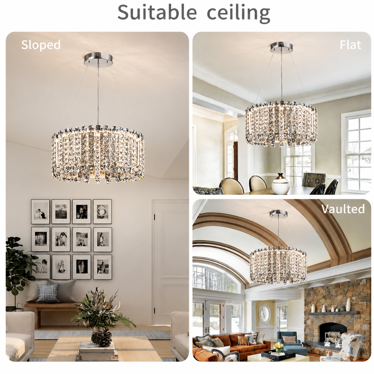 Candelabru LED Cristal TURKMENABAT Eleganza, Ø48cm, 27W, Lumina Rece/Calda/Neutra, Metal si Cristal, Crom Lucios, Inaltime Reglabila