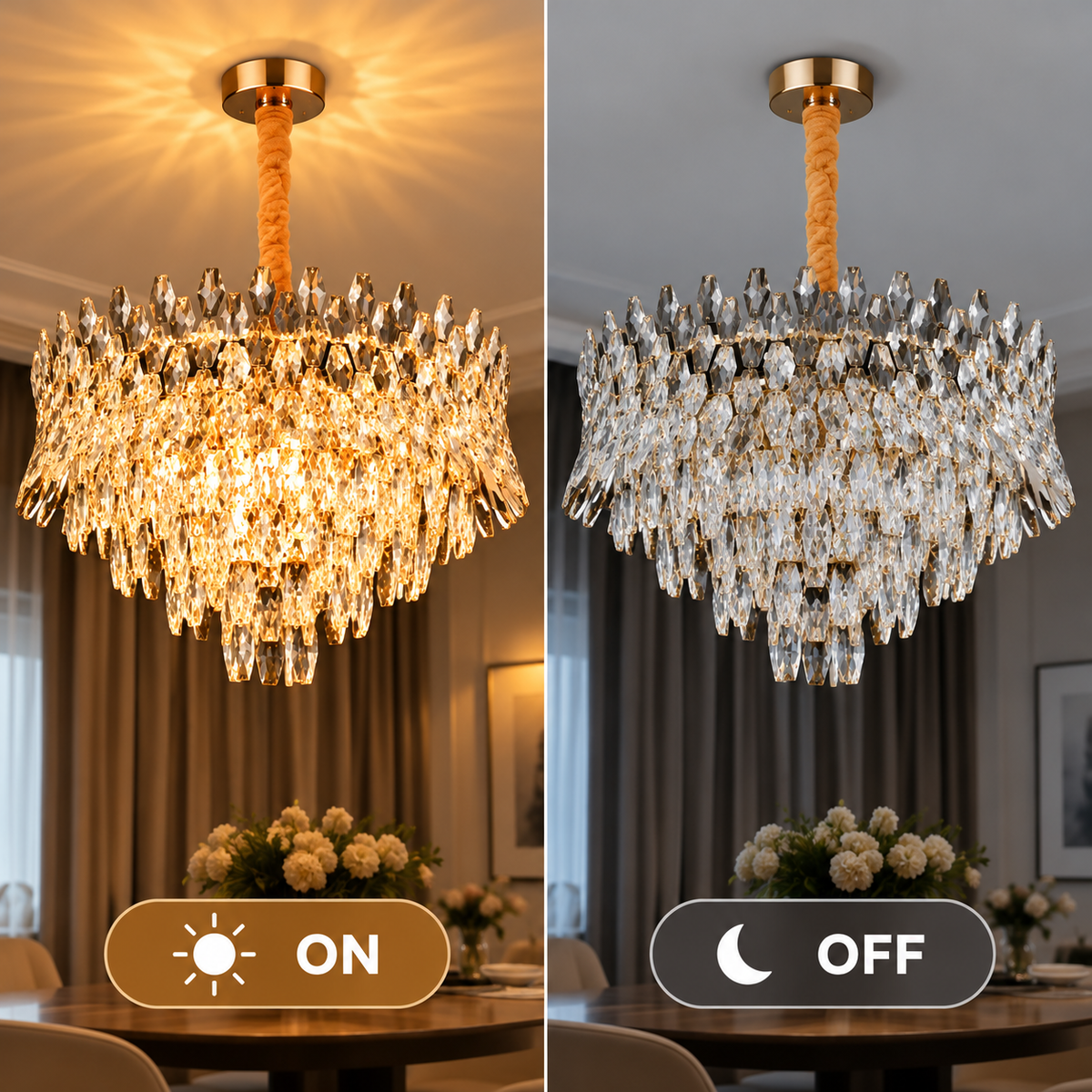 Candelabru Cristal MONARCH Magno 12xE14, Diametru 60cm, Inaltime 40cm, Auriu Lucios, Inaltime Reglabila, Design Elegant