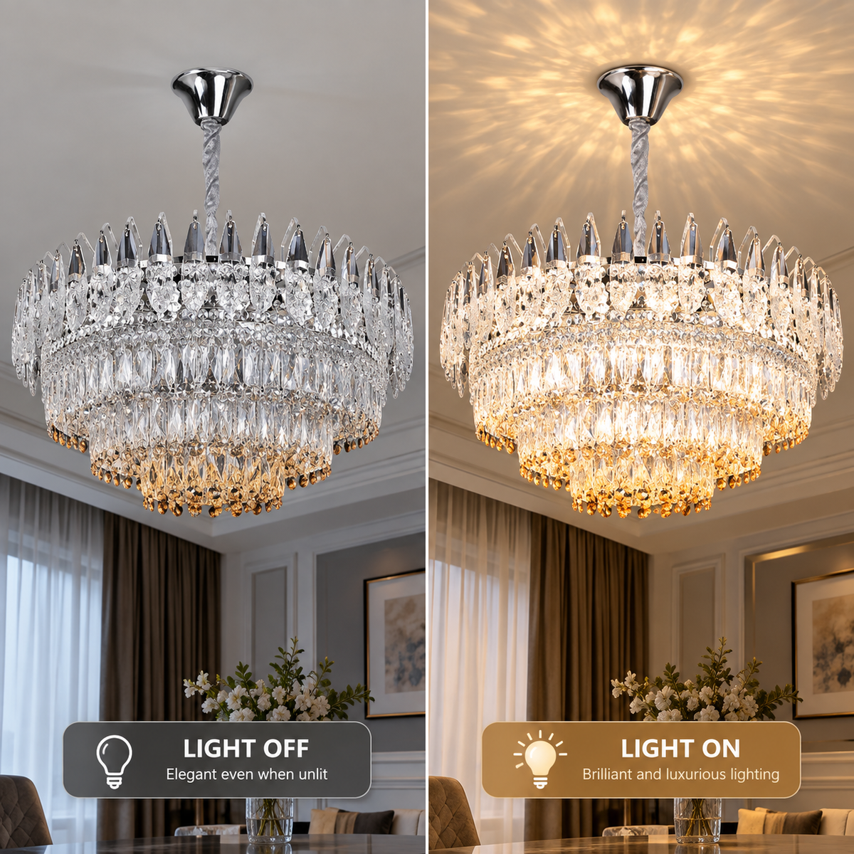 Candelabru Cristal MAJESTIC Regalis 21x E14, Diametru 80cm, Crom Lucios, Inaltime Reglabila