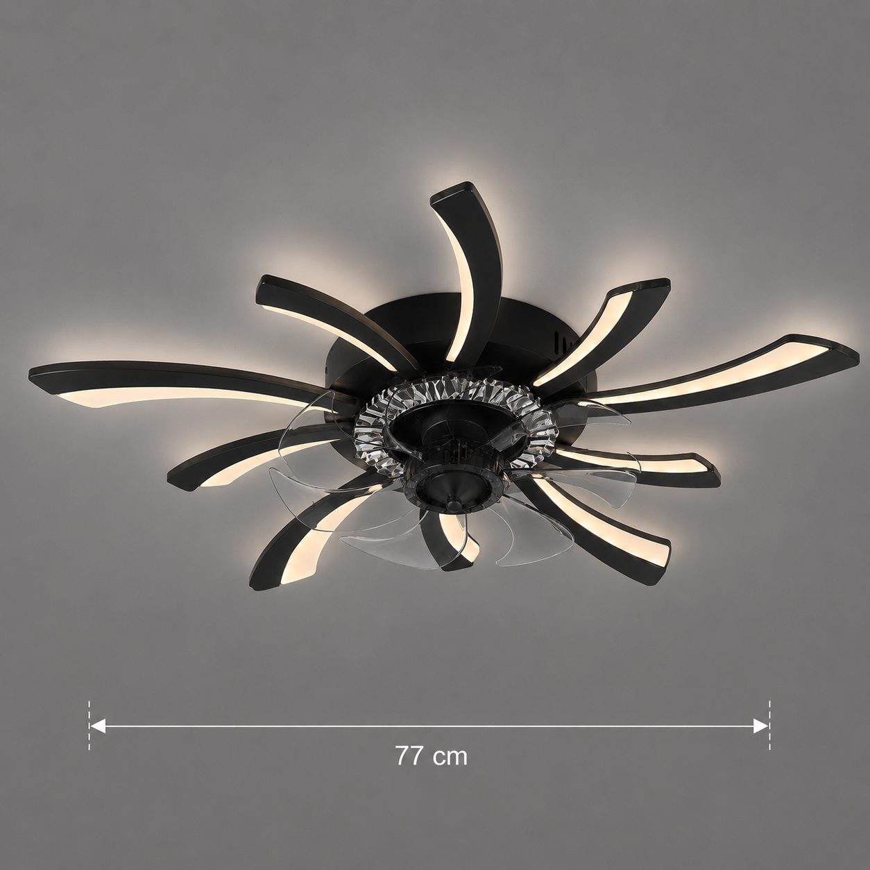 Lustra LED Ventilator VIRTULA cu Telecomanda, 29W, D77cm, Lumina Rece/Neutra/Calda, Metal si Plastic, Negru