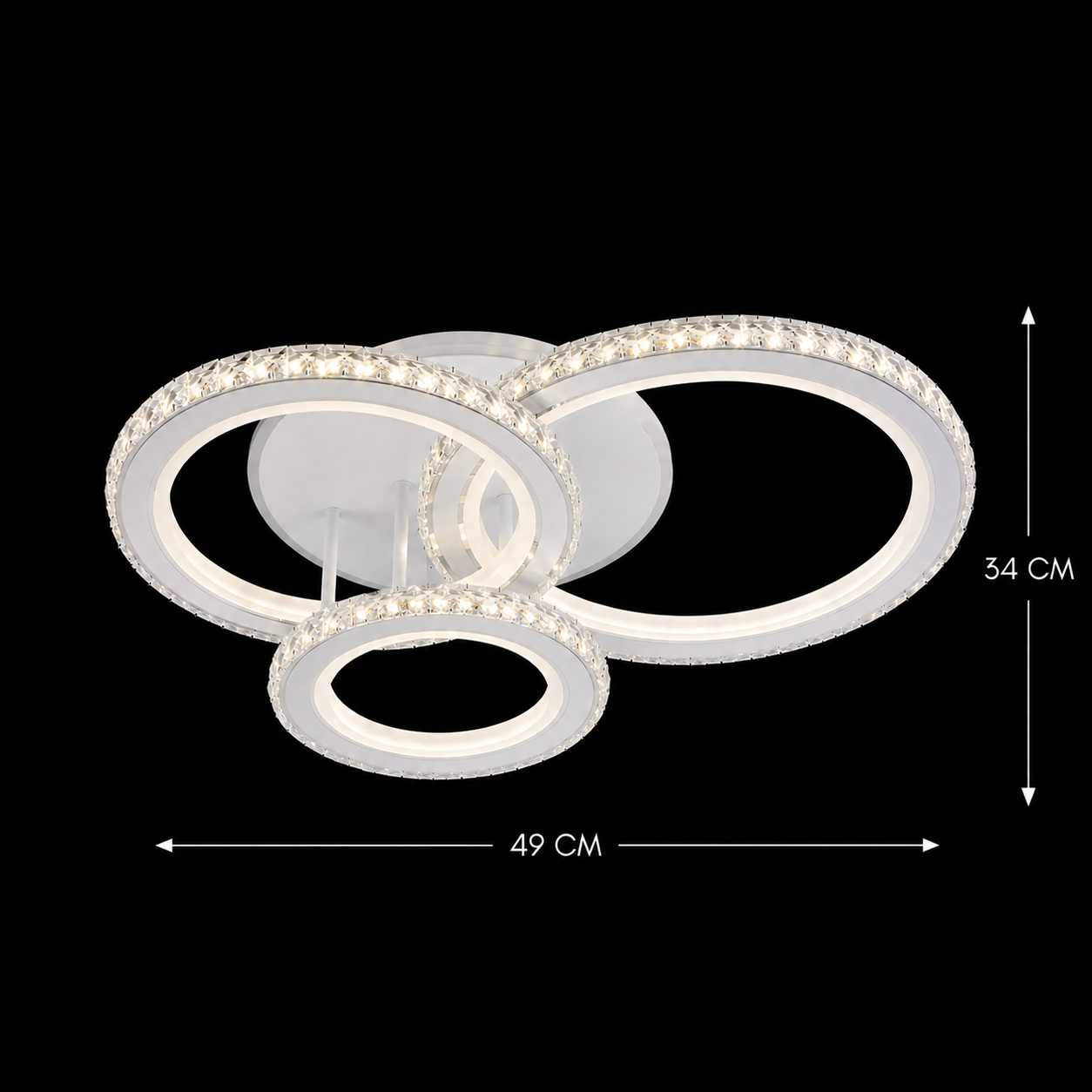 Lustra LED cu telecomanda si cristal NOVA ROTONDA RGB 75W, 3 Cercuri, lumina Rece/Calda/Neutra, Dimabila, Alb