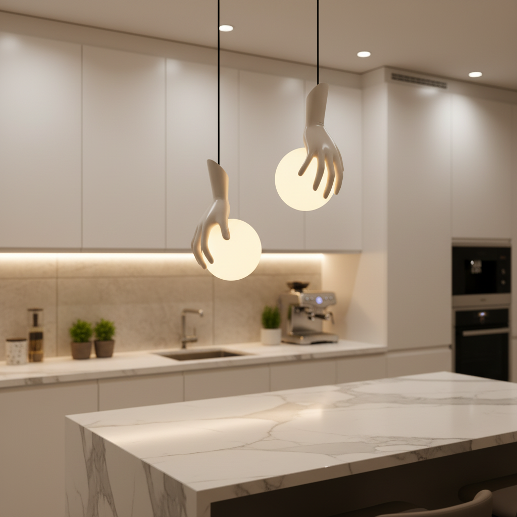 Aplica LED Decorativa MANOS, 13x120cm, 1xE27, Sticla si Resina, Alb