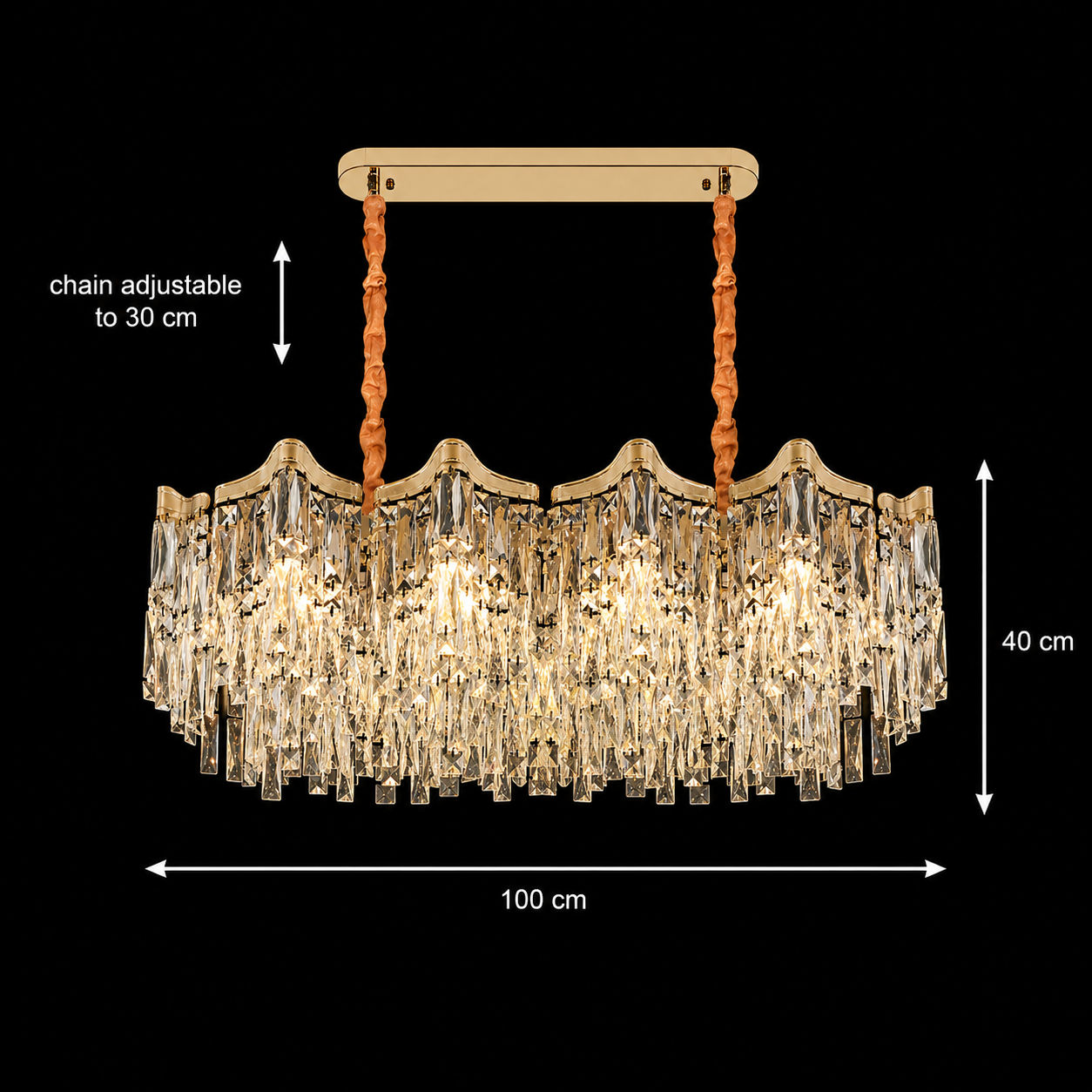Candelabru Cristal VETRA Supremo 15xE14, 100x35 cm, Auriu, Inaltime Reglabila, Metal si Cristal