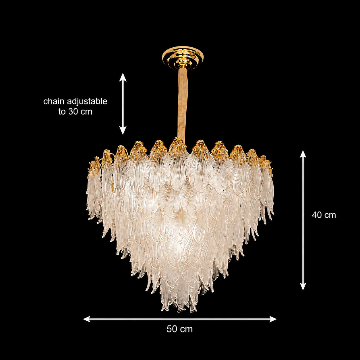 Candelabru Cristal MURANO Eleganza 9xE14, D50 cm, Auriu, Inaltime Reglabila, Metal si Cristal