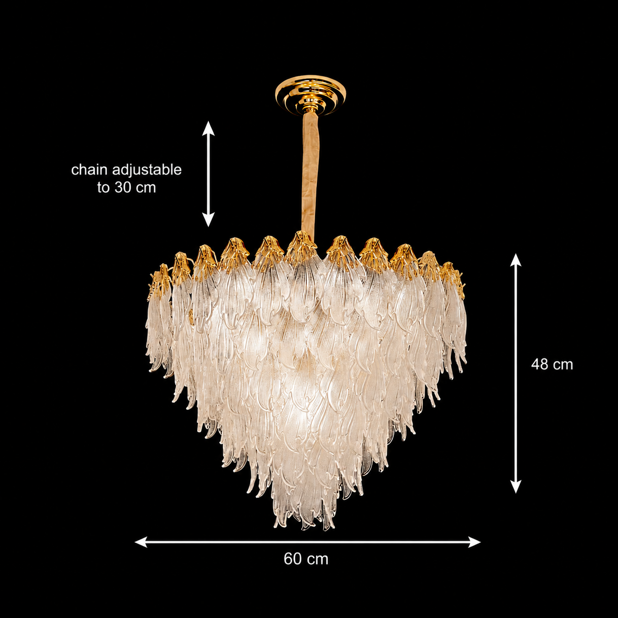 Candelabru Cristal MURANO Magno 12xE14, D60 cm, Auriu, Inaltime Reglabila, Metal si Cristal