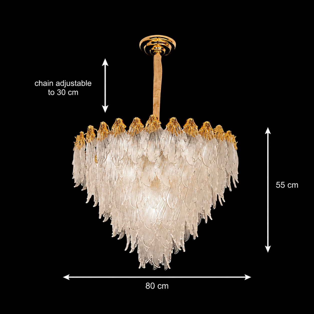 Candelabru Cristal MURANO Regalis 16xE14, D80 cm, Auriu, Inaltime Reglabila, Metal si Cristal