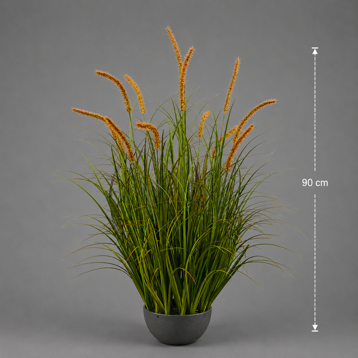 Aranjament Floral ,13 tulpini, 90cm, Iarbă curbată și Spice, Tip „coadă de pisică”, Plastic, Verde Tomnal