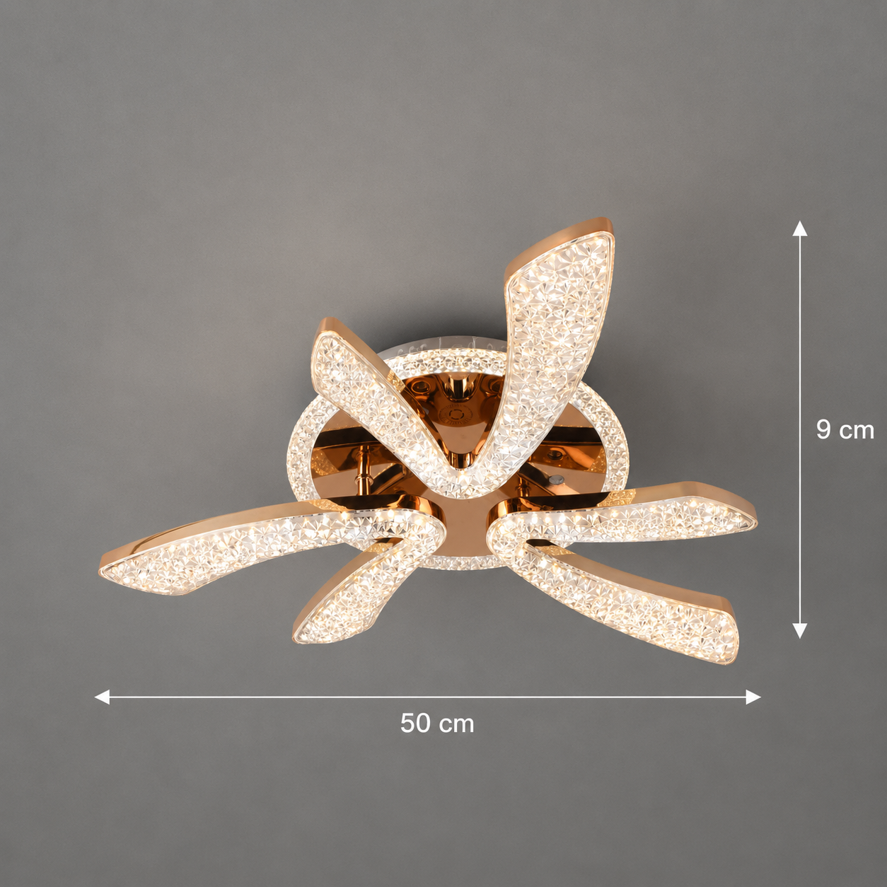 Lustra LED CHARM Eleganza cu telecomanda si cristal, 44W, Ø50cm, 3 Surse, Lumina Rece/Calda/Neutra, Dimabila, Auriu