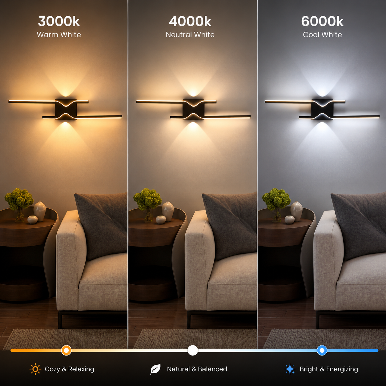 Aplica LED Decorativa FENG, 19W, 60cm, Lumina Calda / Neutra/ Rece, Negru, Metal si Acril