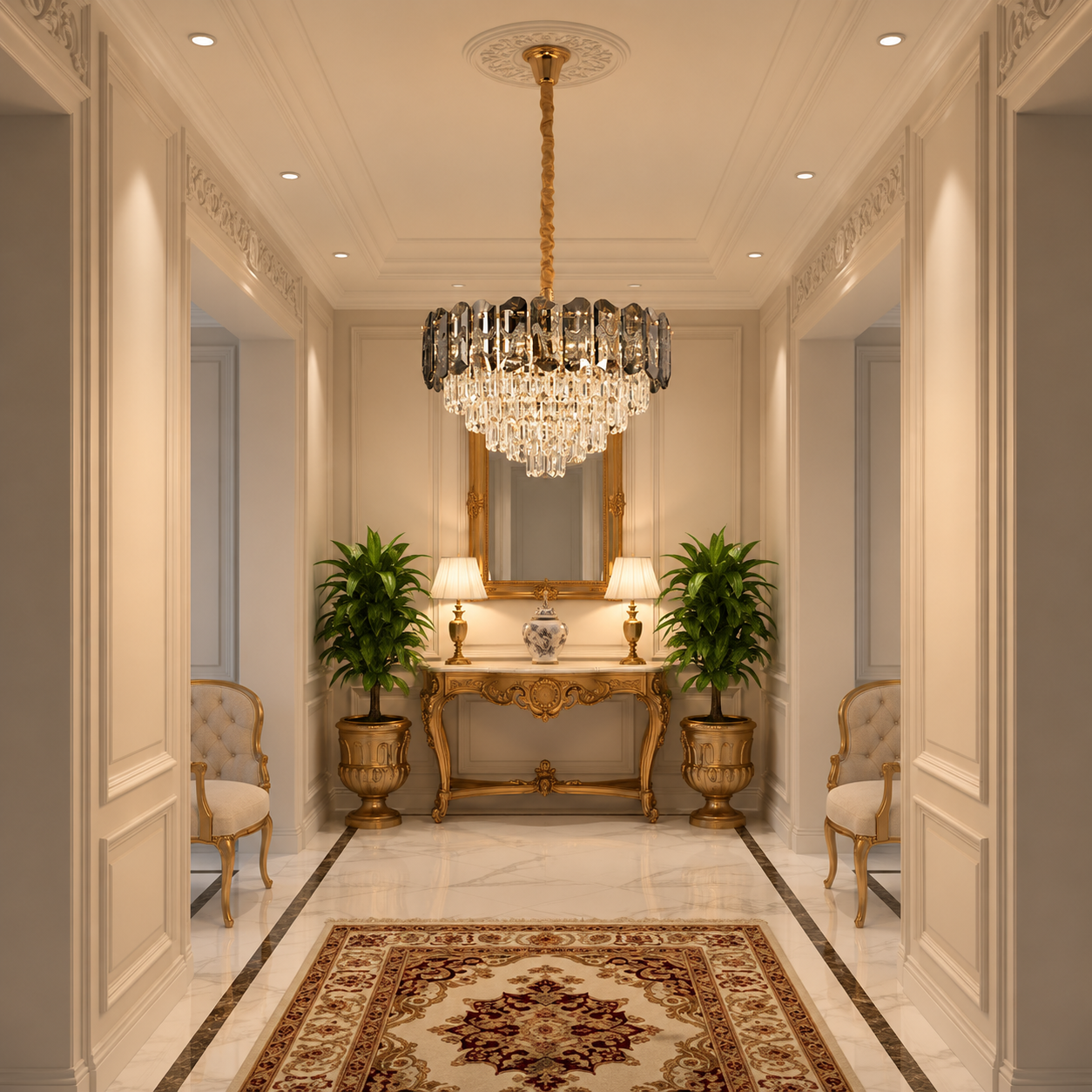 Candelabru Cristal AURUM Petito 3xE14, Diametru 30cm, Inaltime 28cm, Auriu Lucios, Inaltime Reglabila, Design Elegant