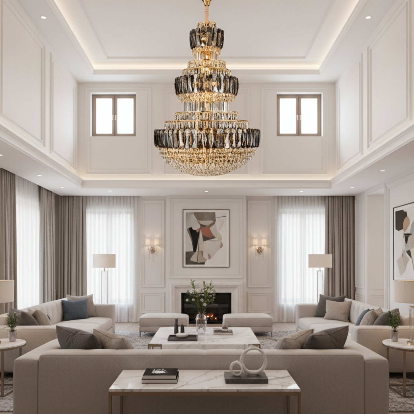 Candelabru Cristal VELIOR Supremo 40xE14, D100 cm, Auriu, Inaltime Reglabila, Metal si Cristal