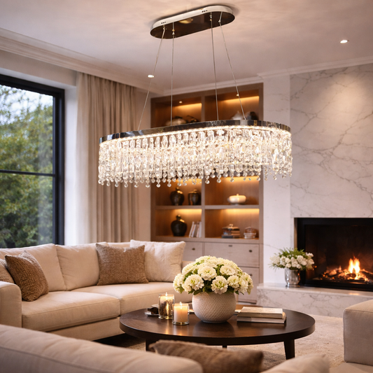 Candelabru LED cu Telecomanda, 114W, ROYALE Imperio , 70x33x120, Lumina Rece/Neutra/Calda, Dimabila, Argintiu, Cristal, Otel