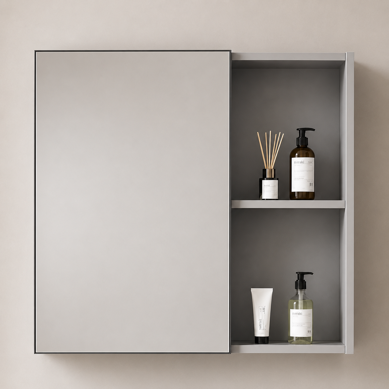 Set Mobilier TIVOLI pentru Baie ,Dulap Lavoar+Dulap Oglinda 80cm, 2 Piese, Gri si Alb
