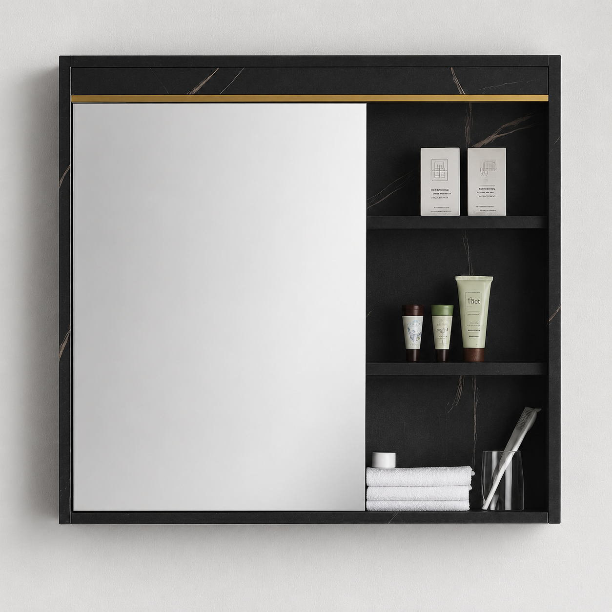 Set Mobilier MARBLE pentru Baie, Dulap Lavoar+Dulap Oglinda 60cm, 2 Piese, Negru Mobilier Baie Default Title Alessandro Design