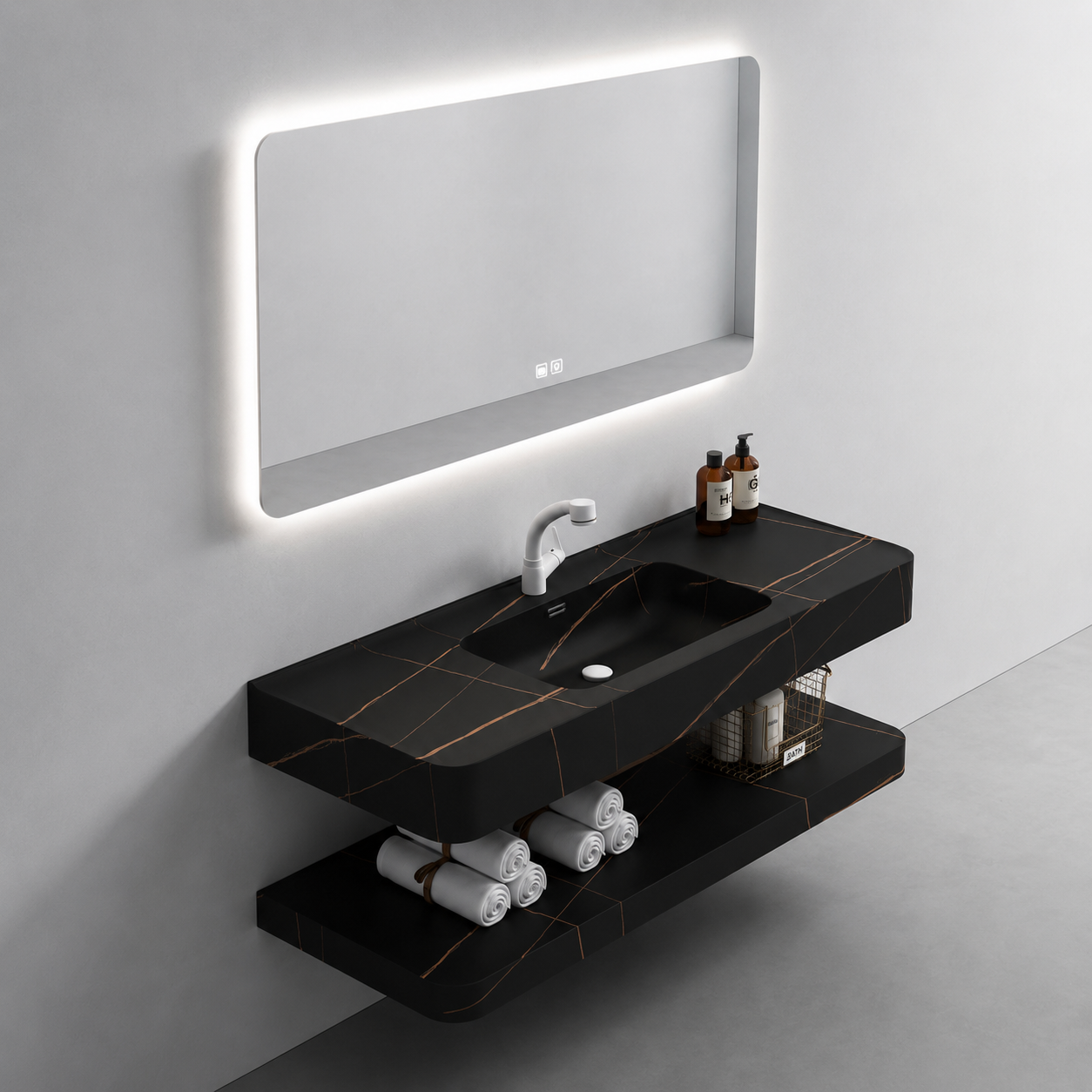 Set Mobilier KRISS pentru Baie, 60cm, 3 Piese, Negru