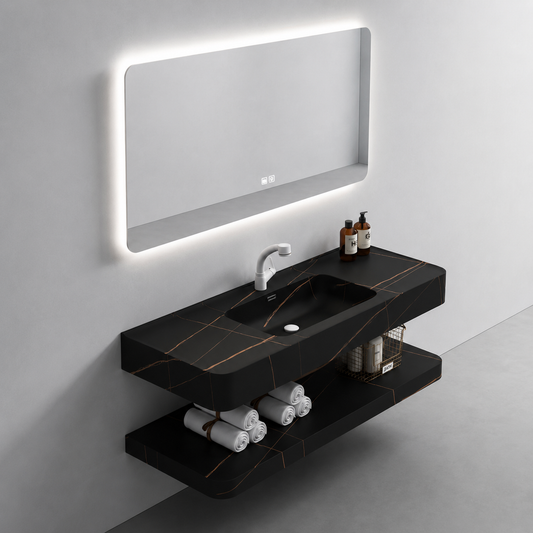 Set Mobilier KRISS pentru Baie, 60cm, 3 Piese, Negru