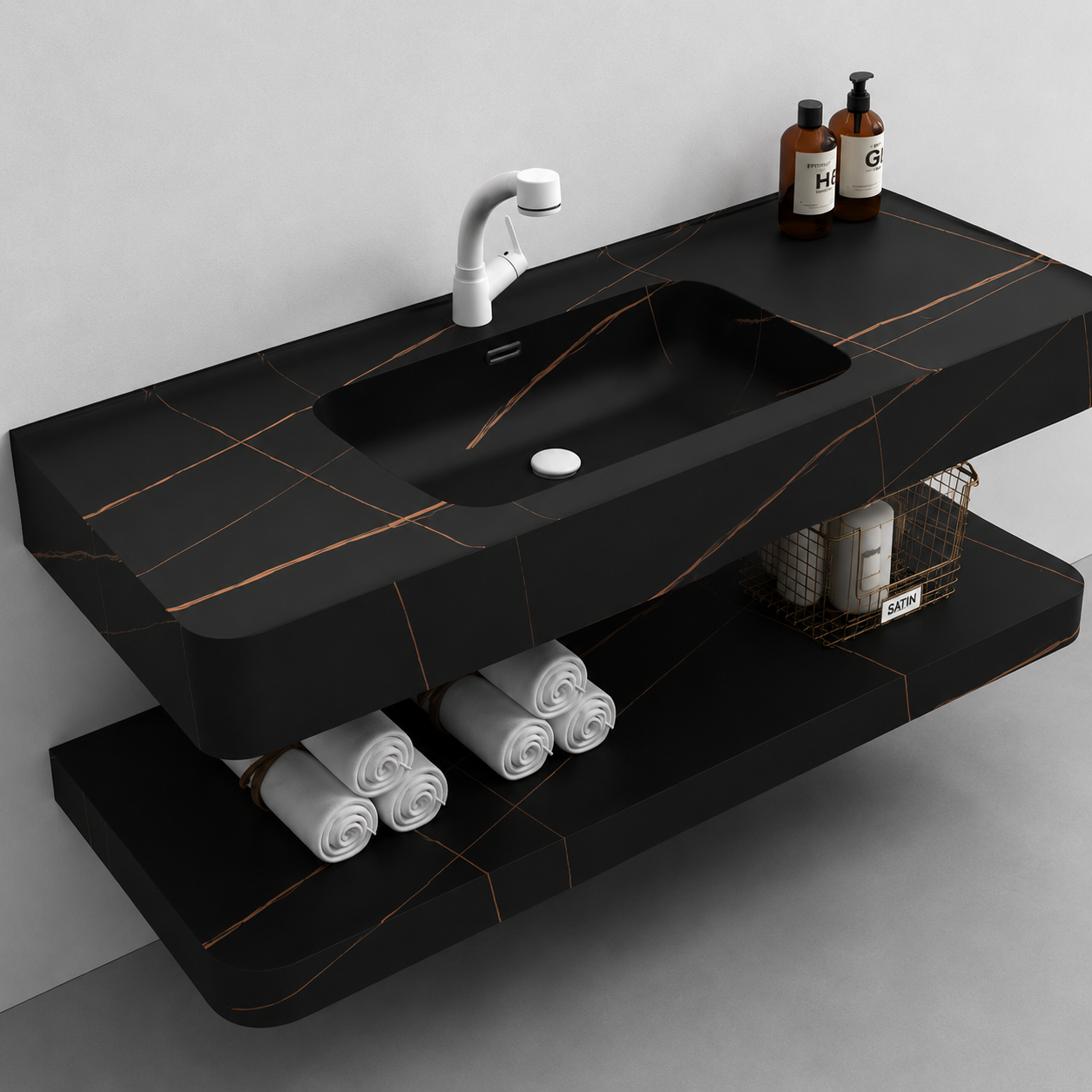 Set Mobilier KRISS pentru Baie, 60cm, 3 Piese, Negru