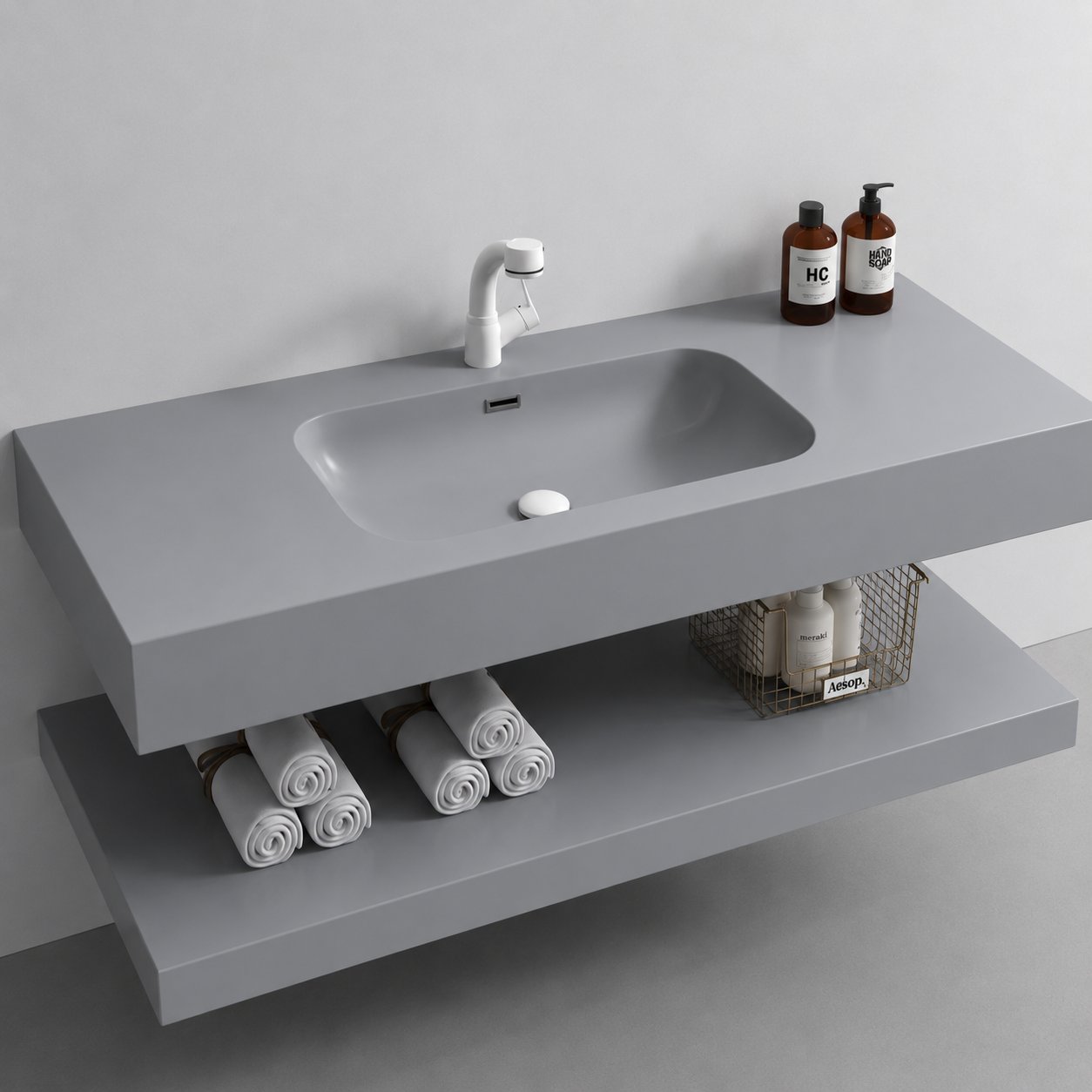 Set Mobilier KROSS pentru Baie, 80cm, 3 Piese, Gri
