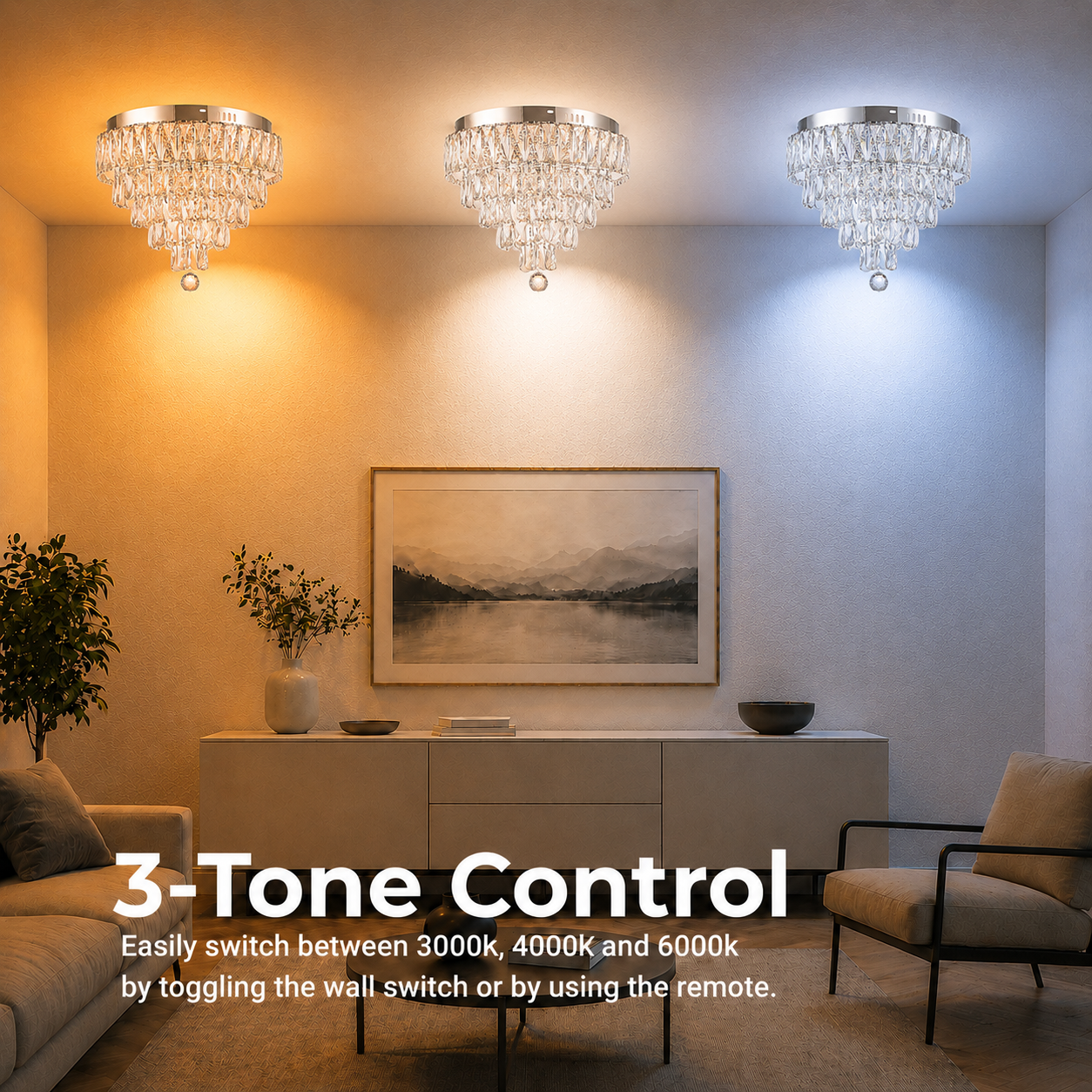 Lustra LED Cristal RIGO cu telecomanda Petito Diametru 30cm, Crom Lucios, Inaltime Reglabila, Metal si Cristal