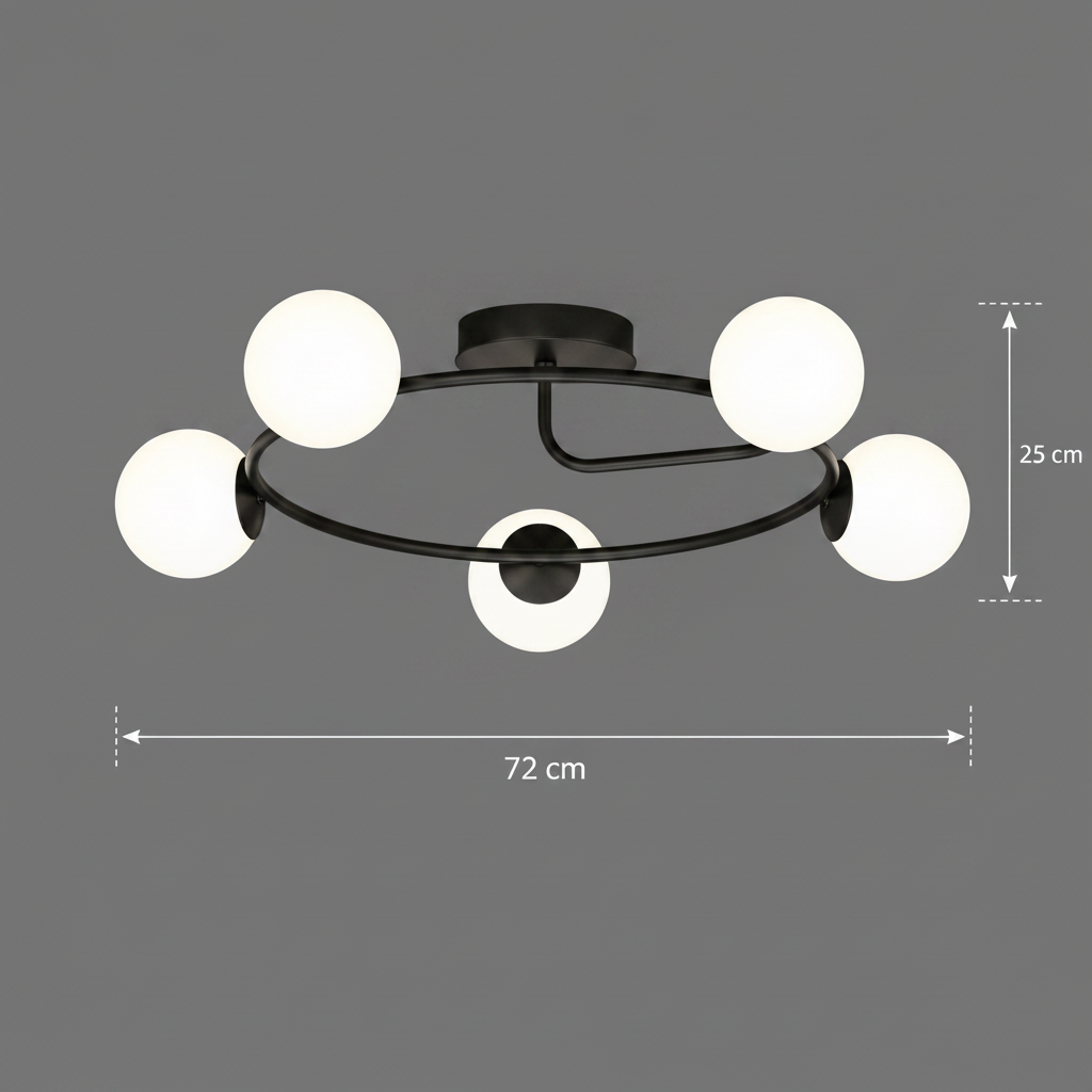 Lustra LED si cristal ORBIT, 72cm, 5xE27, Globuri, Negru
