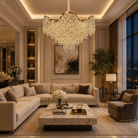 Candelabru Cristal 13xE14 VELOURA Magno , D60 cm, Auriu, Inaltime Reglabila, Metal si Cristal Candelabre Cristal Default Title Alessandro Design
