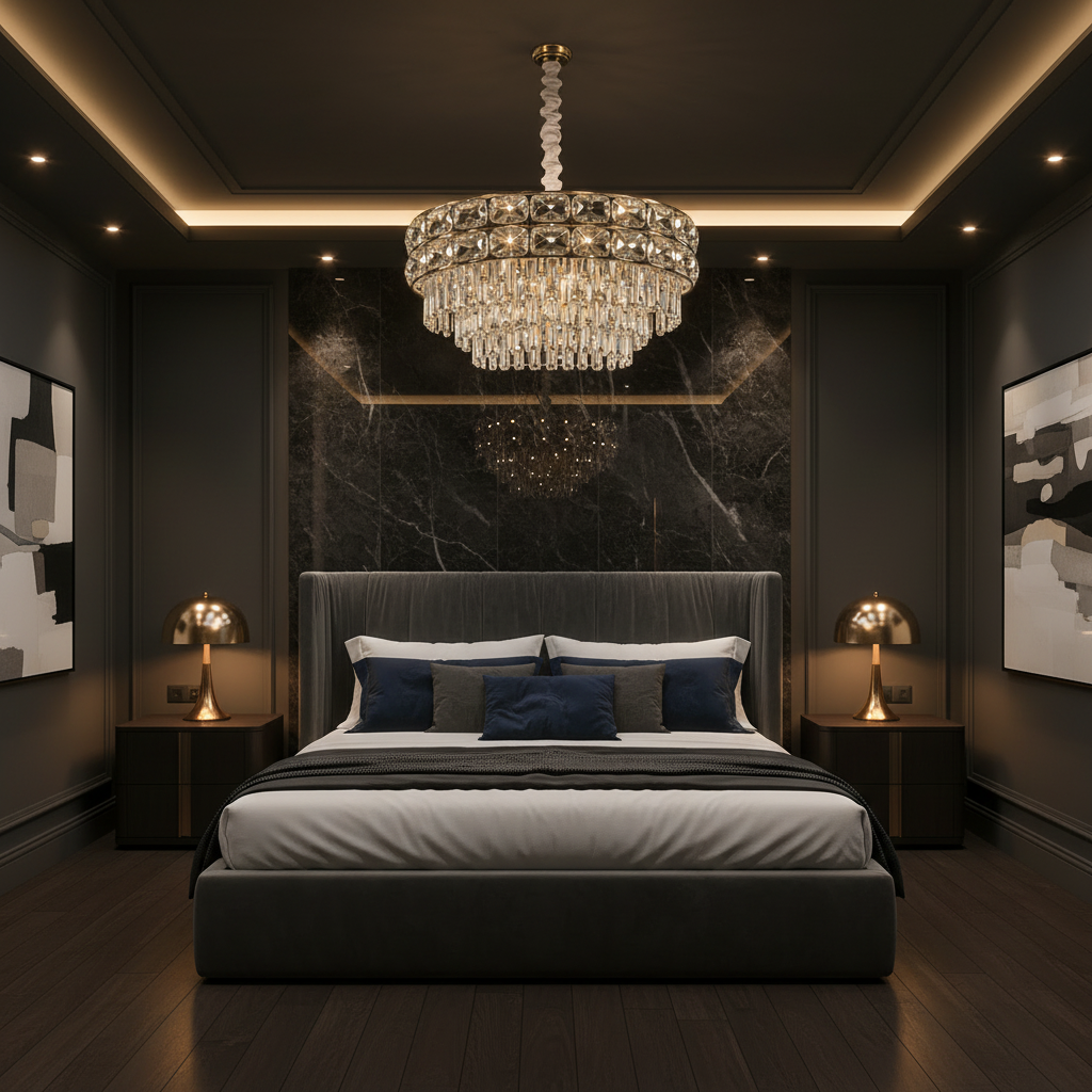Candelabru Cristal LUCENT Nobile 4xE14, D40 cm, Auriu, Inaltime Reglabila, Metal si Cristal