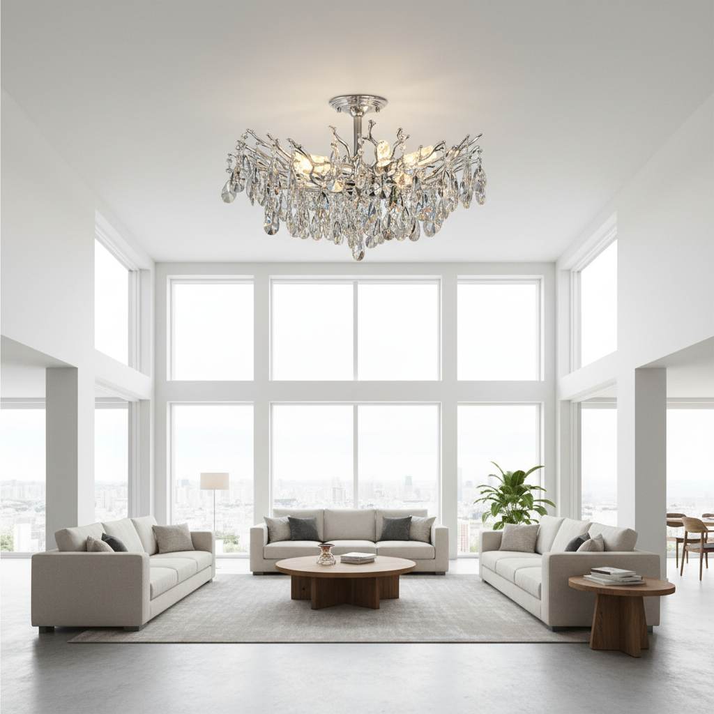Candelabru Cristal REINA Magno, 6xE14, D60cm, Crom Lucios, Metal si Cristal