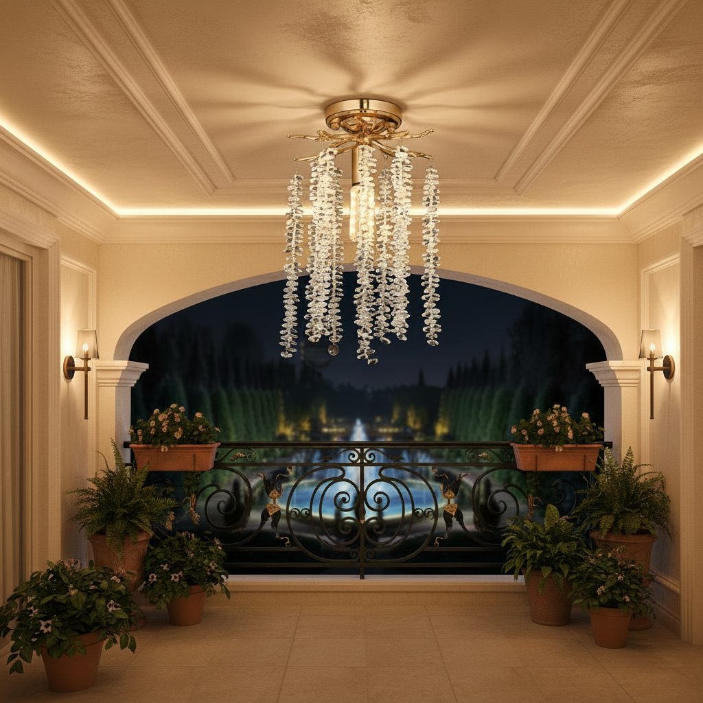 Candelabru Cristal ARBUS Petito, Φ20cm, 1xE14, Auriu, Metal si Cristal