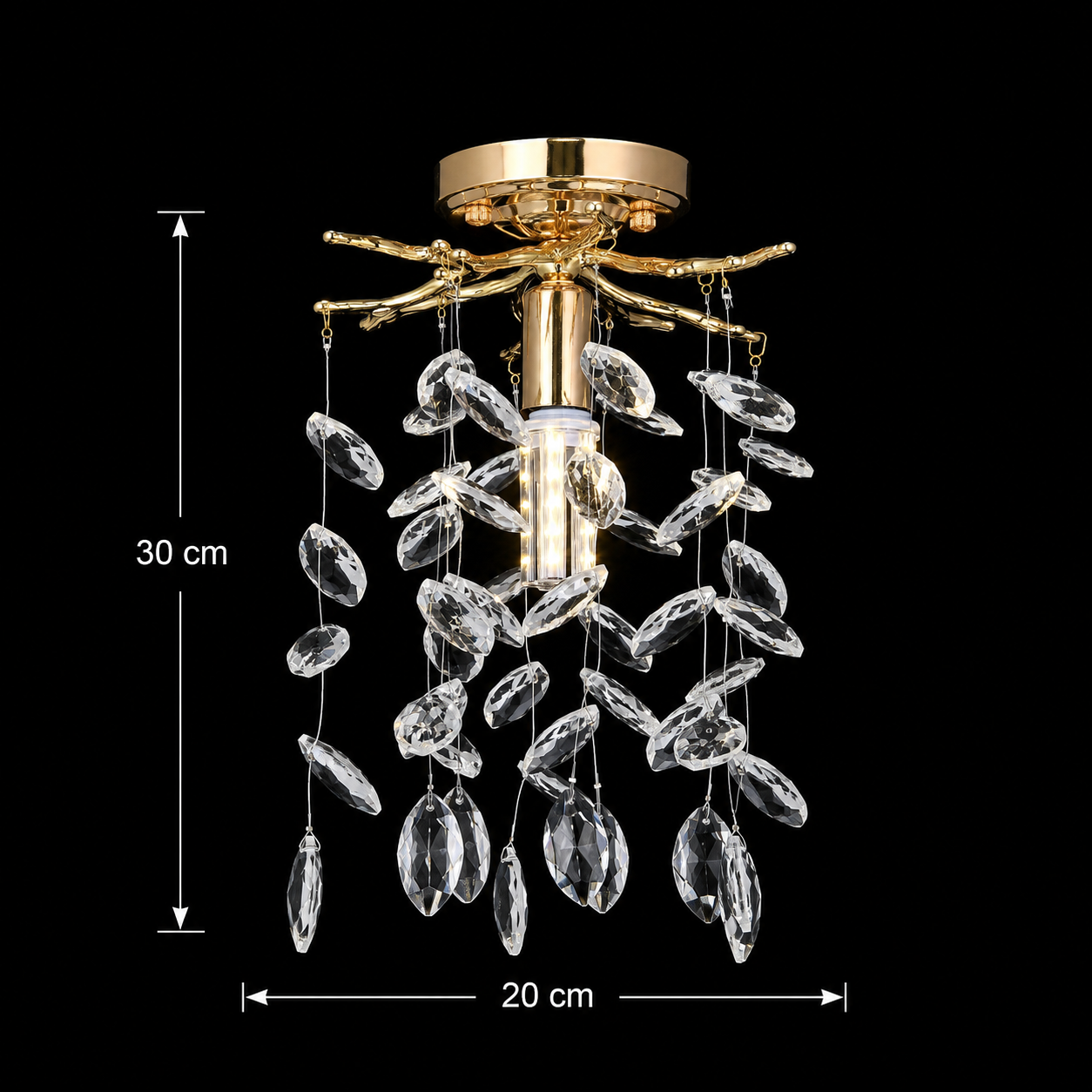 Candelabru Cristal LEAF Petito, Φ20cm, 1xE14, Auriu, Metal si Cristal